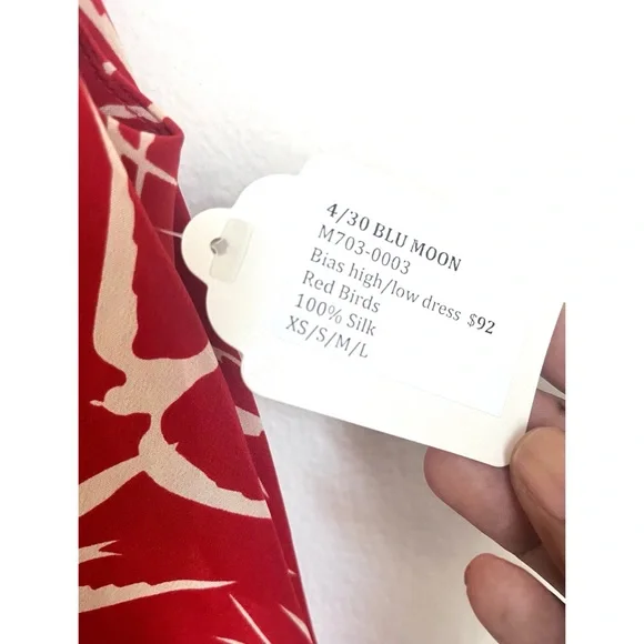 BLU MOON Red Bird Bias High Low 100% Silk Maxi Dress Brand New w/Tags Sz. Small - Picture 8 of 10